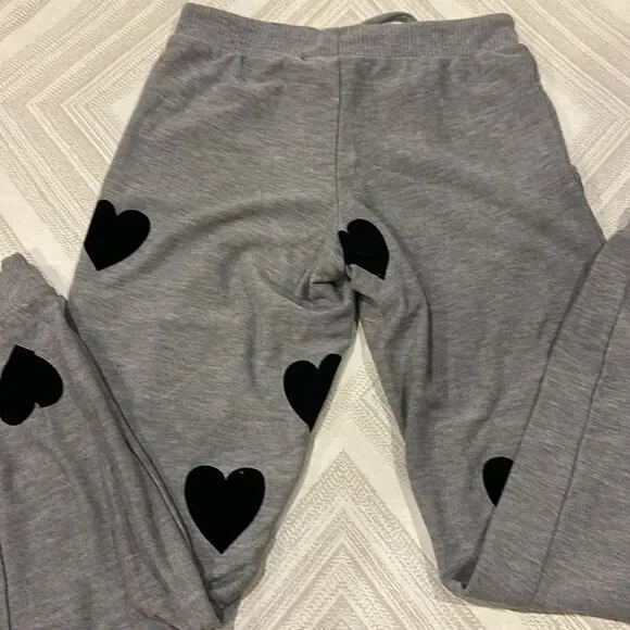 Chaser Girls Grey Joggers with Velvet Black Hearts - Size JS